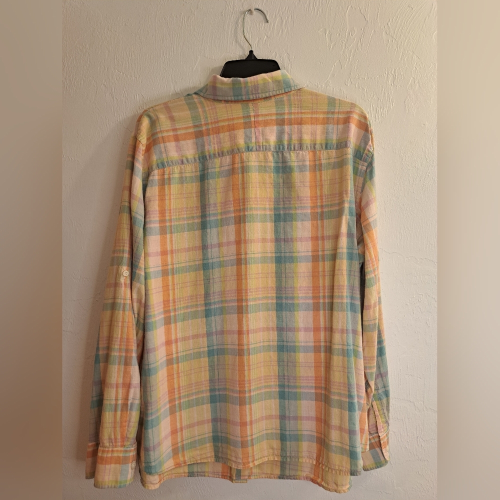 SOLD - Lauren By Ralph Lauren - Sz. 2x Pastel Plaid Button-Down Top 55% Linen - Picture 6 of 6